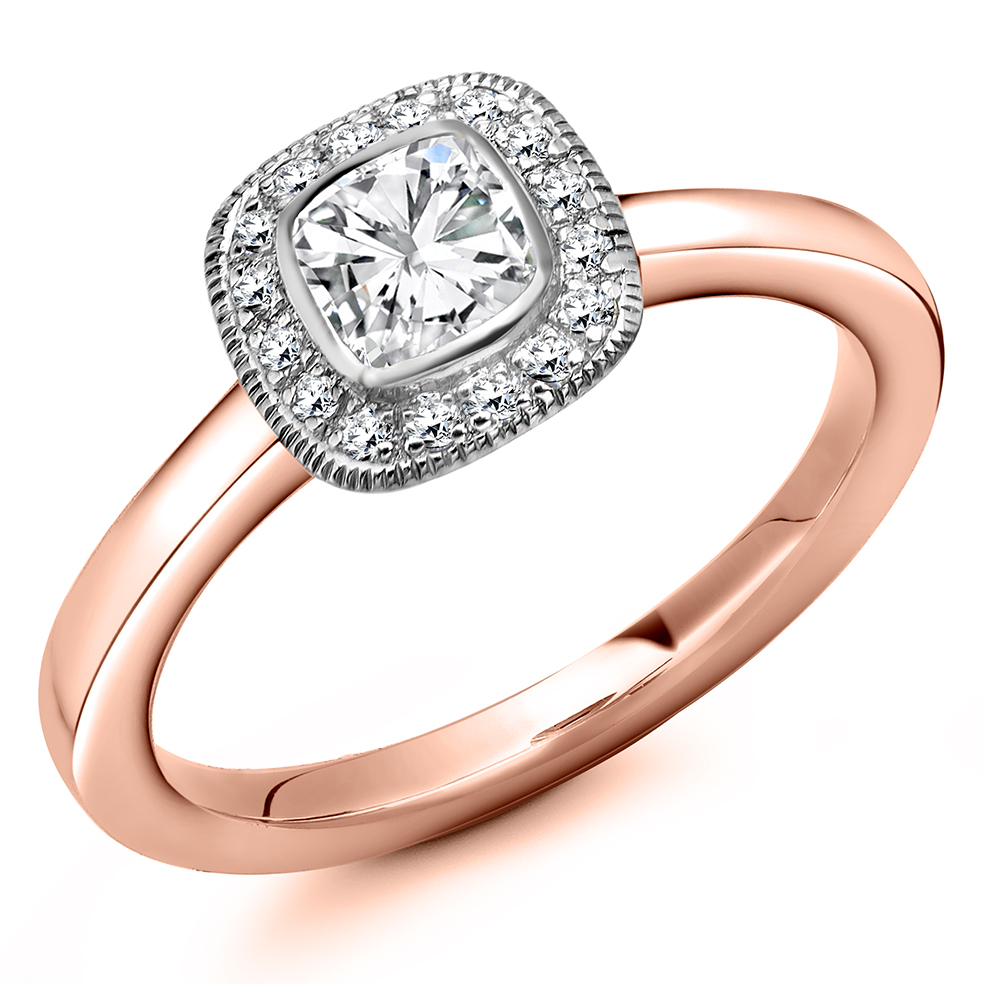 Cushion Cut Halo with Plain Shoulders Engagement Ring Image