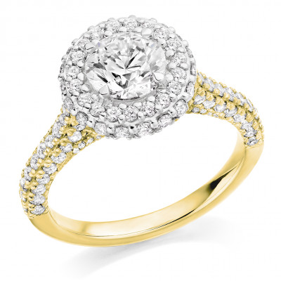 Round Brilliant Halo with Diamond Set Shoulders Engagement Ring Metal Image