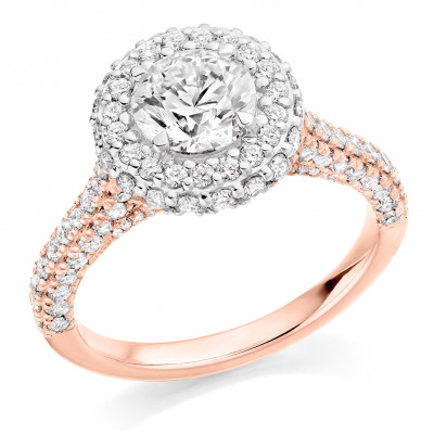 Round Brilliant Halo with Diamond Set Shoulders Engagement Ring Metal Image