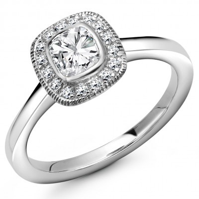 Cushion Cut Halo with Plain Shoulders Engagement Ring Metal Image