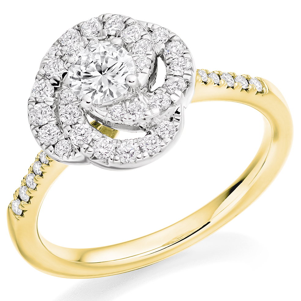 Round Brilliant Halo with Diamond Set Shoulders Engagement Ring Image