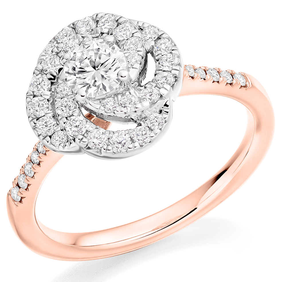 Round Brilliant Halo with Diamond Set Shoulders Engagement Ring Image