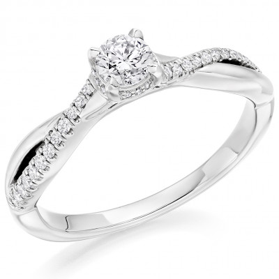 Round Brilliant Solitaire with Diamond Set Shoulders Split Shoulders Engagement Ring Metal Image