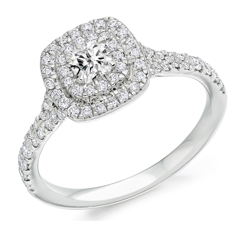 Cushion Cut Halo with Diamond Set Shoulders Split Shoulders Engagement Ring Image