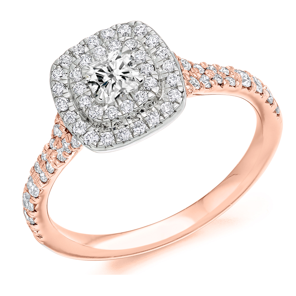 Cushion Cut Halo with Diamond Set Shoulders Split Shoulders Engagement Ring Image