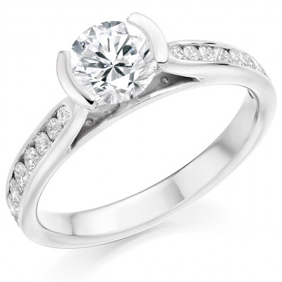 Round Brilliant Solitaire with Diamond Set Shoulders Engagement Ring Metal Image