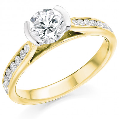 Round Brilliant Solitaire with Diamond Set Shoulders Engagement Ring Metal Image