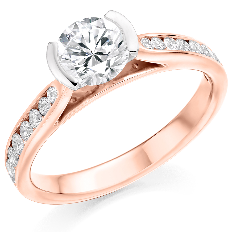 Round Brilliant Solitaire with Diamond Set Shoulders Engagement Ring Image