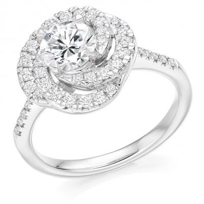 Round Brilliant Halo with Diamond Set Shoulders Engagement Ring Metal Image