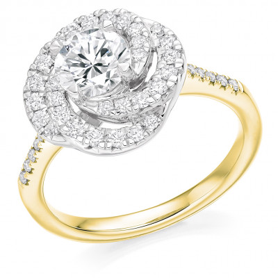 Round Brilliant Halo with Diamond Set Shoulders Engagement Ring Metal Image