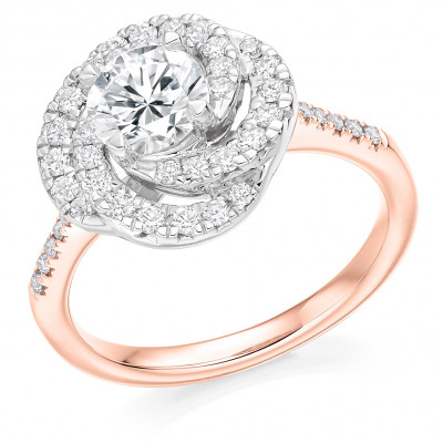 Round Brilliant Halo with Diamond Set Shoulders Engagement Ring Metal Image