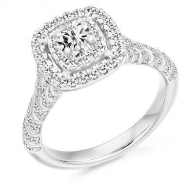 Cushion Cut Halo with Diamond Set Shoulders Engagement Ring Metal Image