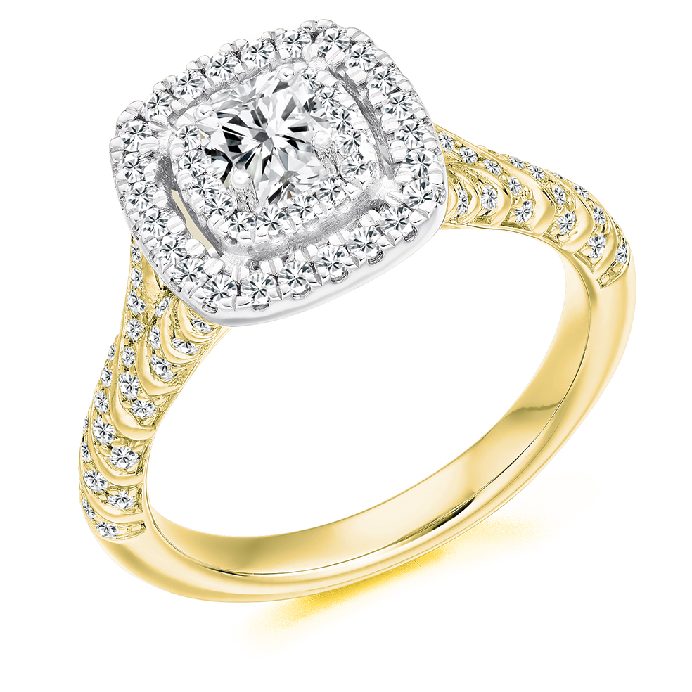 Cushion Cut Halo with Diamond Set Shoulders Engagement Ring Image