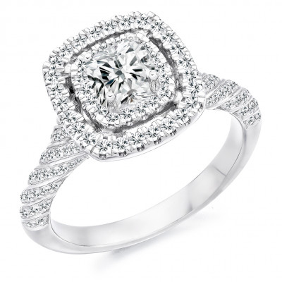 Cushion Cut Halo with Diamond Set Shoulders Engagement Ring Metal Image