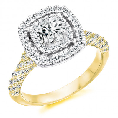 Cushion Cut Halo with Diamond Set Shoulders Engagement Ring Metal Image