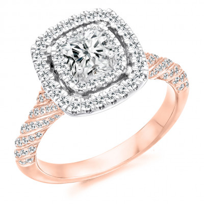 Cushion Cut Halo with Diamond Set Shoulders Engagement Ring Metal Image