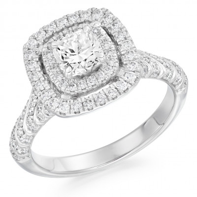 Cushion Cut Halo with Diamond Set Shoulders Engagement Ring Metal Image