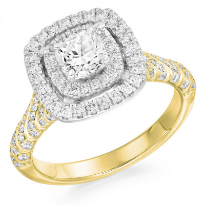 Cushion Cut Halo with Diamond Set Shoulders Engagement Ring Metal Image