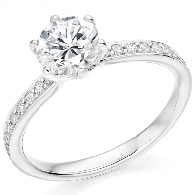 Round Brilliant Solitaire with Diamond Set Shoulders Engagement Ring Metal Image