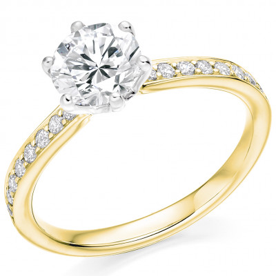 Round Brilliant Solitaire with Diamond Set Shoulders Engagement Ring Metal Image