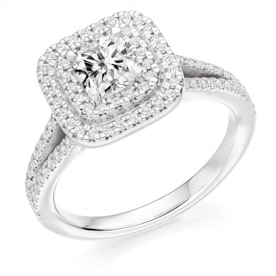 Cushion Cut Halo with Diamond Set Shoulders Split Shoulders Engagement Ring Metal Image