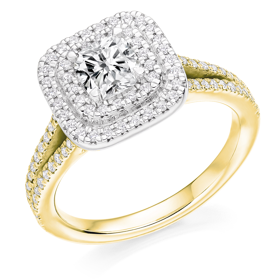 Cushion Cut Halo with Diamond Set Shoulders Split Shoulders Engagement Ring Image