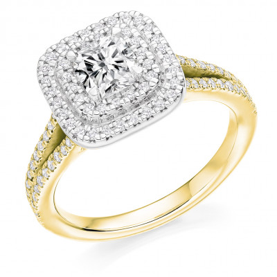 Cushion Cut Halo with Diamond Set Shoulders Split Shoulders Engagement Ring Metal Image