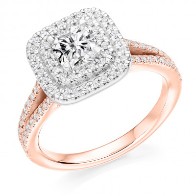 Cushion Cut Halo with Diamond Set Shoulders Split Shoulders Engagement Ring Metal Image