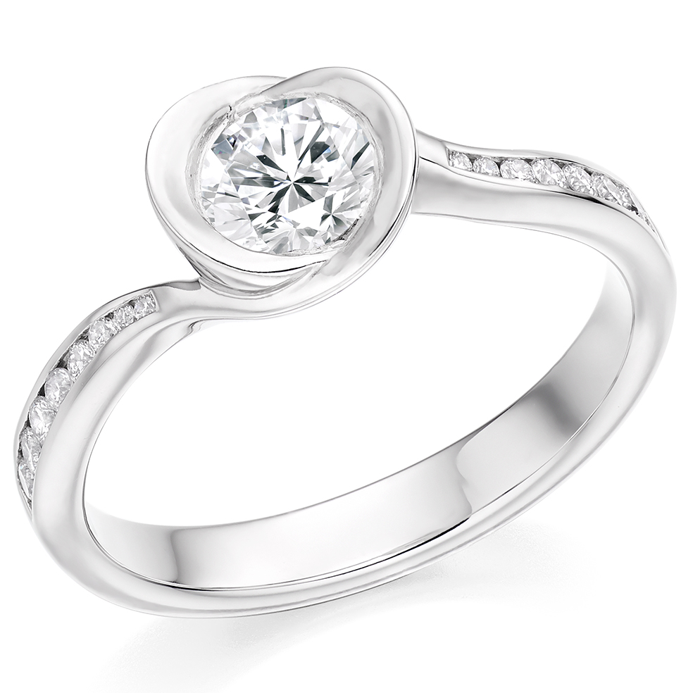 Image of Platinum Round Brilliant Solitaire with Diamond Set Shoulders Engagement Ring