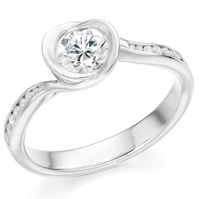 Round Brilliant Solitaire with Diamond Set Shoulders Engagement Ring Metal Image