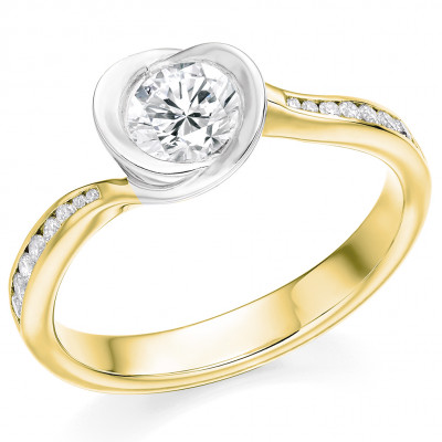 Round Brilliant Solitaire with Diamond Set Shoulders Engagement Ring Metal Image