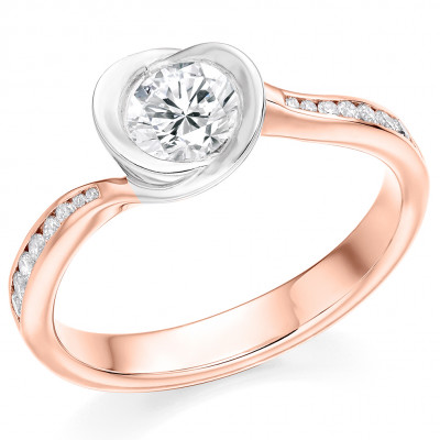 Round Brilliant Solitaire with Diamond Set Shoulders Engagement Ring Metal Image