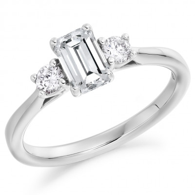 Emerald Cut Trilogy Set with Plain Shoulders  Trilogy Ring Metal Image