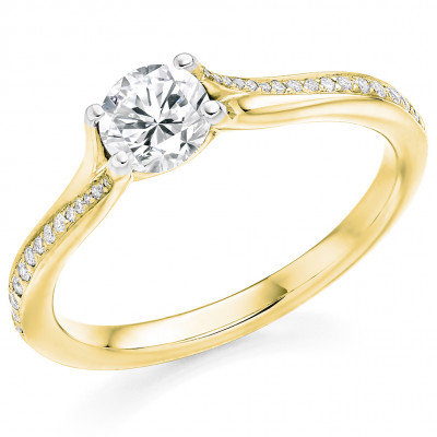 Round Brilliant Solitaire with Diamond Set Shoulders Split Shoulders Engagement Ring Metal Image