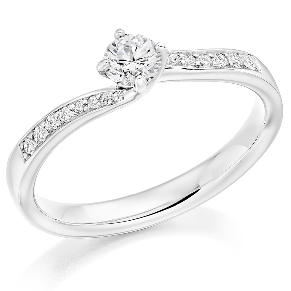 Image of White Gold Round Brilliant Solitaire with Diamond Set Shoulders Engagement Ring