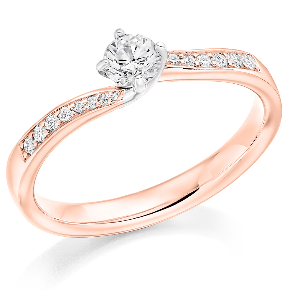 Image of Rose Gold Round Brilliant Solitaire with Diamond Set Shoulders Engagement Ring