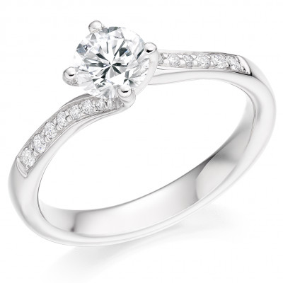 Round Brilliant Solitaire with Diamond Set Shoulders Engagement Ring Metal Image