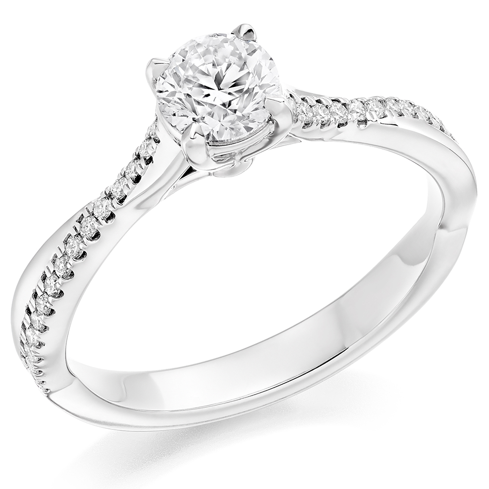 Image of White Gold Round Brilliant Solitaire with Diamond Set Shoulders Engagement Ring