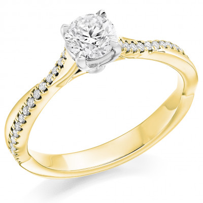 Round Brilliant Solitaire with Diamond Set Shoulders Engagement Ring Metal Image