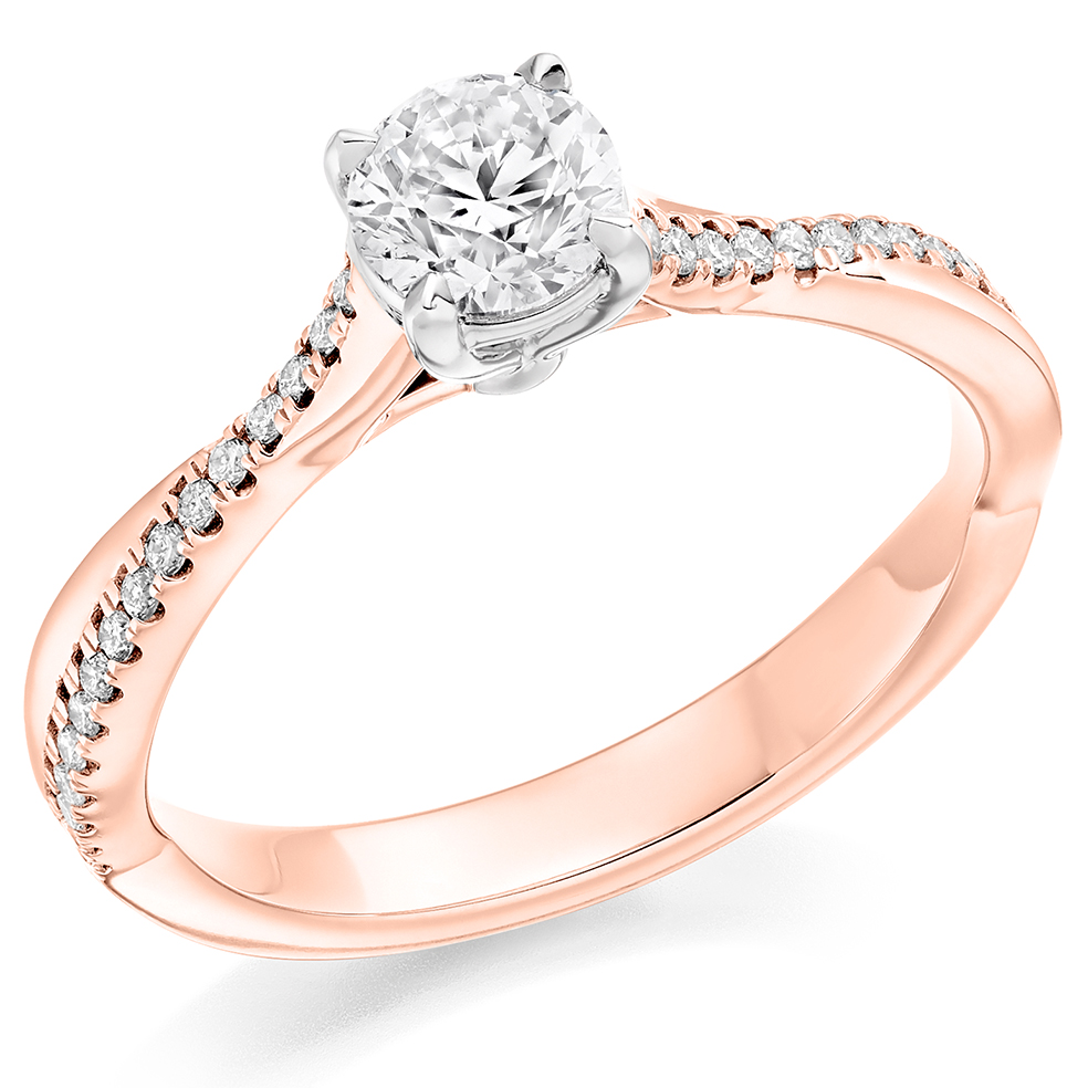Image of Rose Gold Round Brilliant Solitaire with Diamond Set Shoulders Engagement Ring