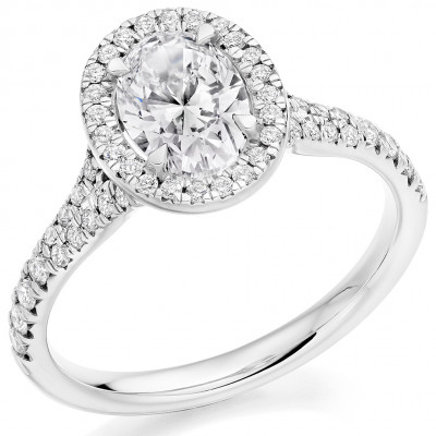 Oval Cut Halo with Diamond Set Shoulders Split Shoulders Engagement Ring Metal Image