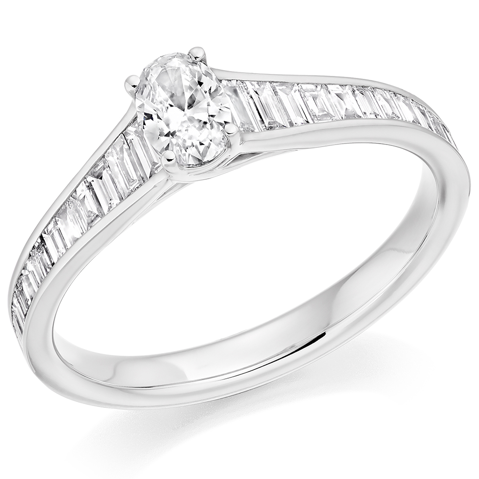Image of White Gold Oval Cut Solitaire with Diamond Set Shoulders Engagement Ring