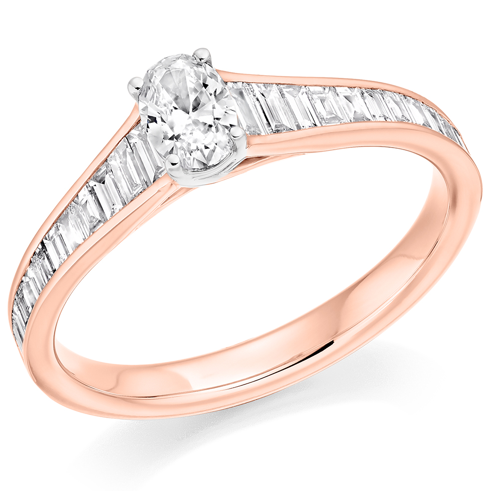 Image of Rose Gold Oval Cut Solitaire with Diamond Set Shoulders Engagement Ring