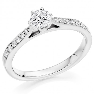 Round Brilliant Solitaire with Diamond Set Shoulders Engagement Ring Metal Image