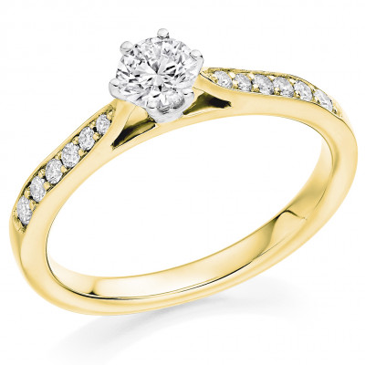 Round Brilliant Solitaire with Diamond Set Shoulders Engagement Ring Metal Image