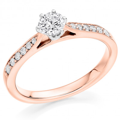 Round Brilliant Solitaire with Diamond Set Shoulders Engagement Ring Metal Image
