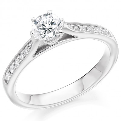 Round Brilliant Solitaire with Diamond Set Shoulders Engagement Ring Metal Image