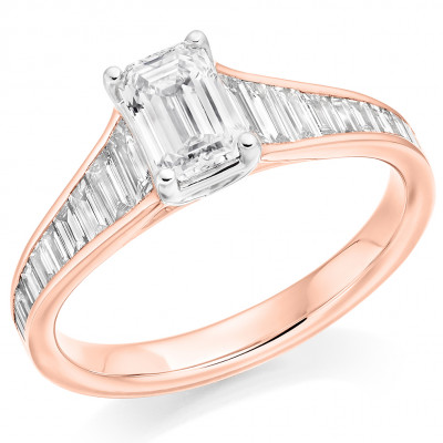 Emerald Cut Solitaire with Diamond Set Shoulders Engagement Ring Metal Image