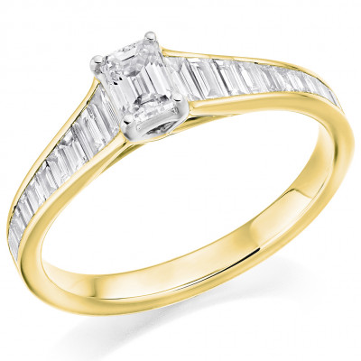 Emerald Cut Solitaire with Diamond Set Shoulders Engagement Ring Metal Image