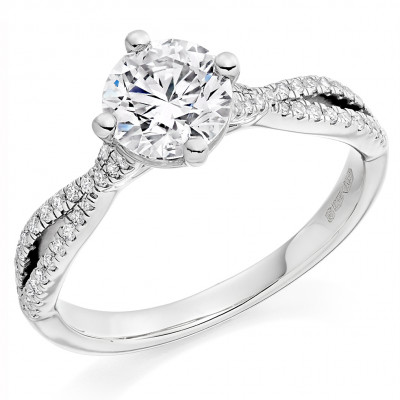 Round Brilliant Solitaire with Diamond Set Shoulders Split Shoulders Engagement Ring Metal Image